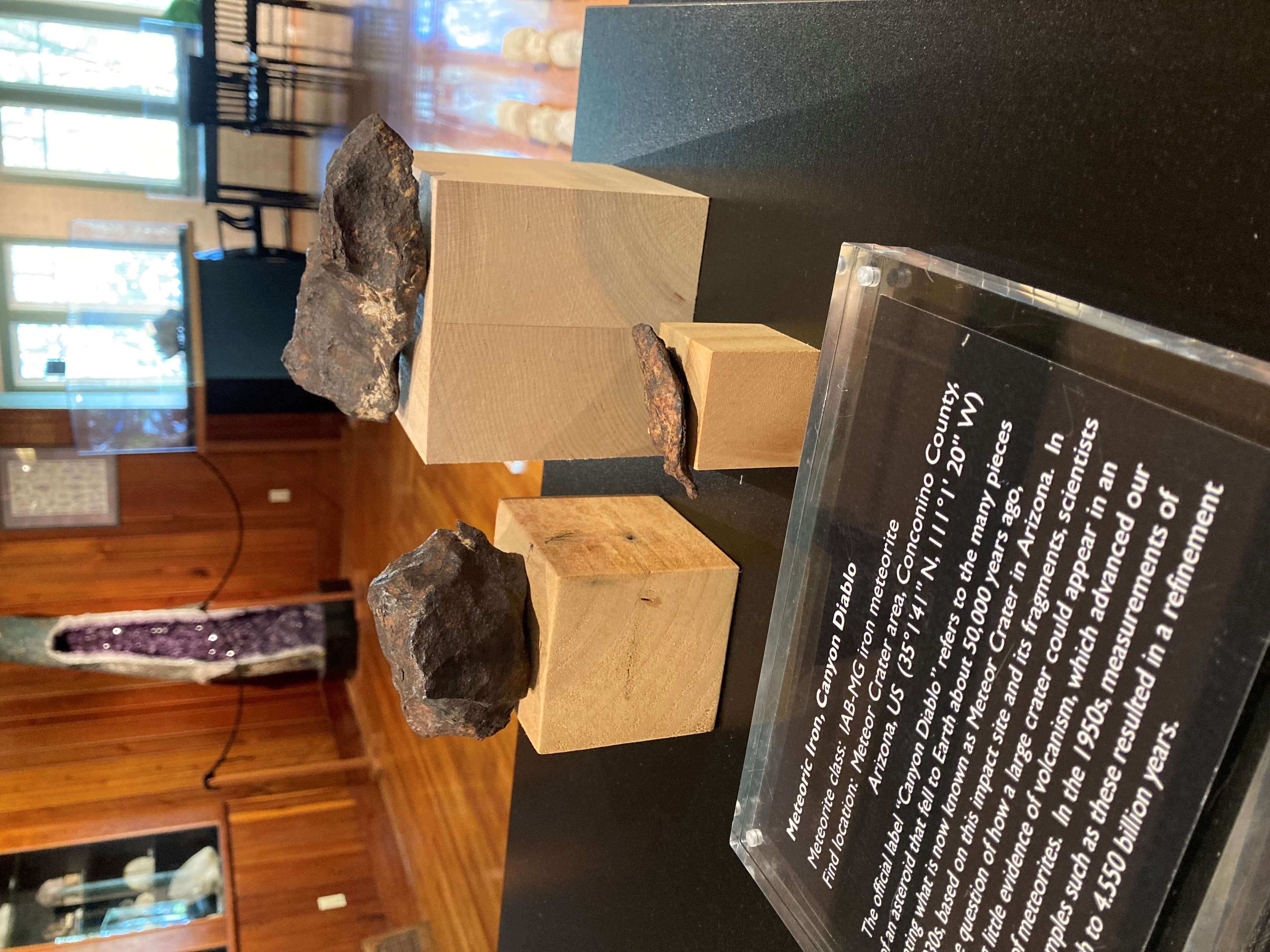 Meteorite fragments from Meteor Crater displayed at Gillespie Museum